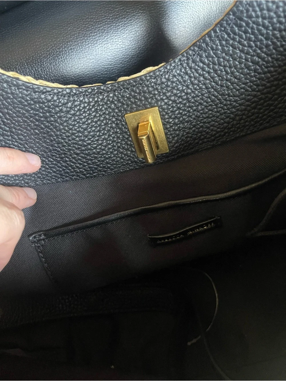 Rebecca Minkoff Darren Carrysome Raffia & Black Leather Shoulder Bag with Tags